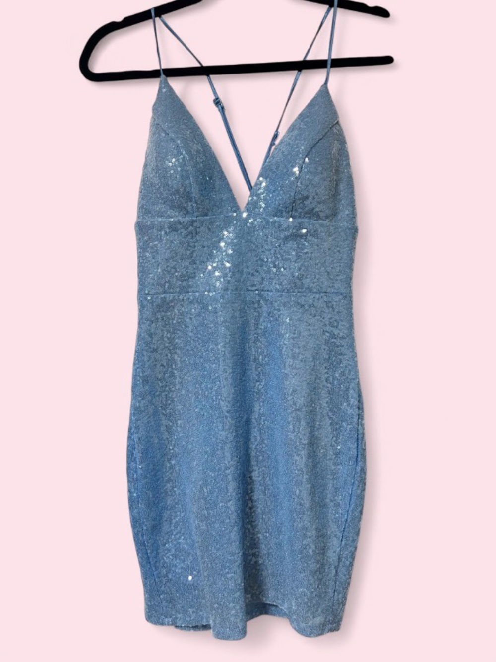 NWT Homecoming Cocktail Sequin Blue Bodycon Mini Dress with Spaghetti Straps-7/8